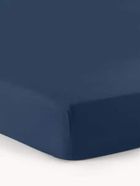Lenzuolo con angoli topper in flanella Biba, Blu scuro, Larg. 200 x Lung. 200 cm, Alt. 15 cm