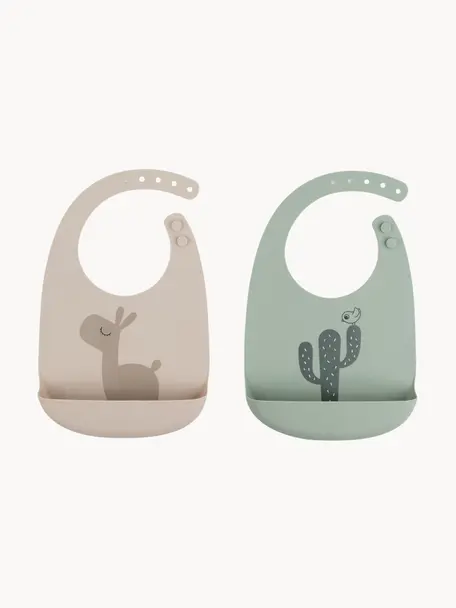 Set de baberos de silicona Lalee, 2 uds., 100% silicona de calidad alimentaria, Beige claro, verde salvia, An 19 x L 27 cm