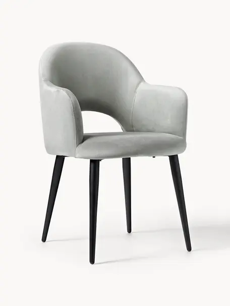 Sametová židle s područkami Rachel, Světle šedá, Š 55 cm, H 65 cm
