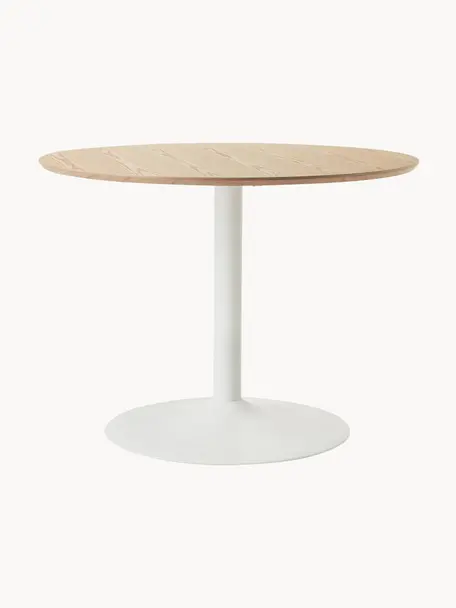Kulatý jídelní stůl s jasanovou dýhou Menorca, Ø 100 cm, Světlé dřevo, bílá, Ø 100 cm