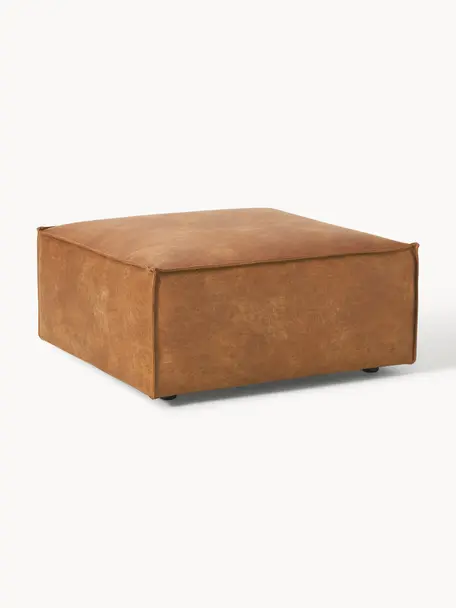 Sofa-Hocker Lennon aus recyceltem Leder, Bezug: Recyceltes Leder (70 % Le, Gestell: Massives Holz, Sperrholz, Füße: Kunststoff, Leder Braun, B 88 x T 88 cm