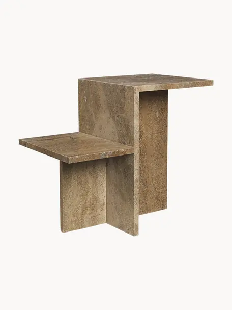 Travertinový odkládací stolek se dvěma deskami Distinct, Travertin, Greige travertin, Š 60 cm, V 50 cm