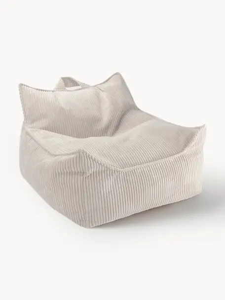 Fauteuil poire pour enfants en velours côtelé Sugar, Velours côtelé blanc, larg. 70 x prof. 80 cm