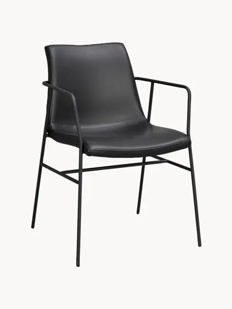 Krzesło z podłokietnikami ze sztucznej skóry Huntingbay, 2 szt., Tapicerka: sztuczna skóra (poliureta, Nogi: metal powlekany, Sztuczna skóra, czarny, S 54 x G 52 cm