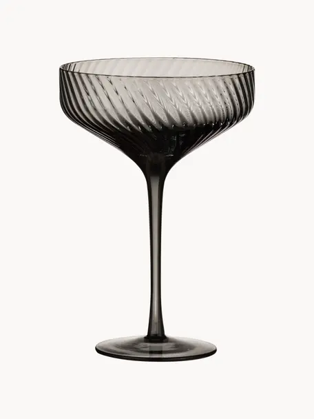 Mundgeblasene Cocktailgläser Katrina mit Rillenstruktur, 4 Stück, Glas, Schwarz, transparent, Ø 12 x H 17 cm, 300 ml