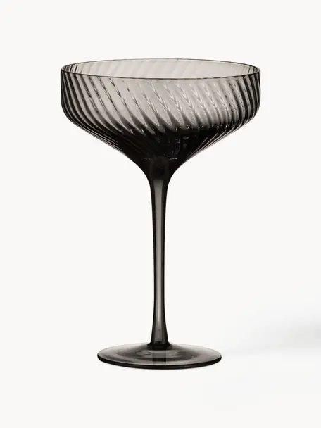 Verres à cocktails striés soufflés bouche Katrina, 4 pièces, Verre, Noir, transparent, Ø 12 x haut. 17 cm, 300 ml