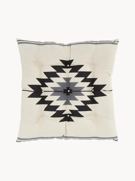 Coussin de chaise ethnique Luca, Blanc cassé, noir, gris, larg. 40 x long. 40 cm