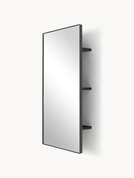 Specchio da parete con ripiani Bryan, Cornice: plastica, Retro: pannello MDF (fibra a med, Nero, Larg. 45 x Alt. 90 cm