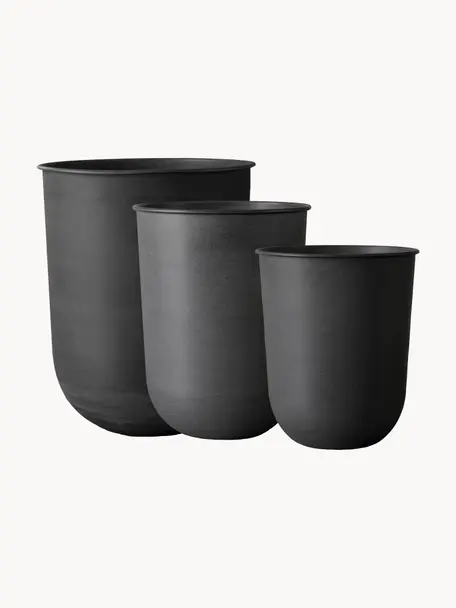 Cache-pots Out, 3 élém., Métal émaillé, Anthracite, Lot de différentes tailles