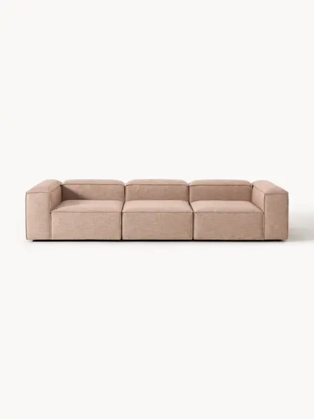 Modulares Sofa Lennon (4-Sitzer) aus Leinen-Mix, Bezug: 50 % Viskose, 25 % Leinen, Gestell: Fichtenholz, Sperrholz, m, Leinen-Mix Rostrot, B 327 x T 119 cm