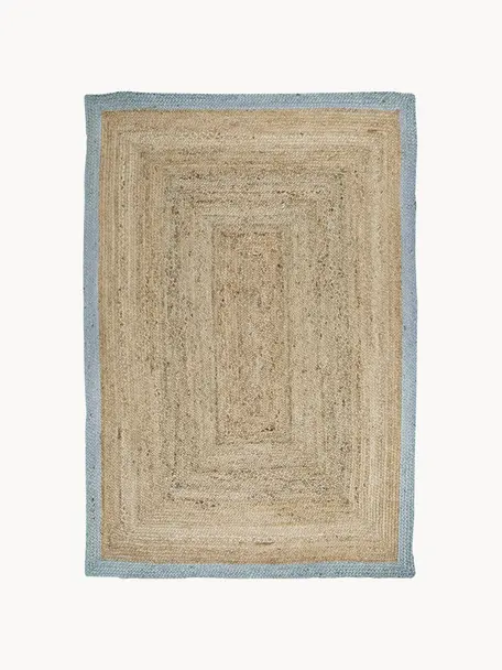 Alfombra artesanal de yute Shanta, 100% yute, Marrón, azul claro, An 160 x L 230 cm (Tamaño M)