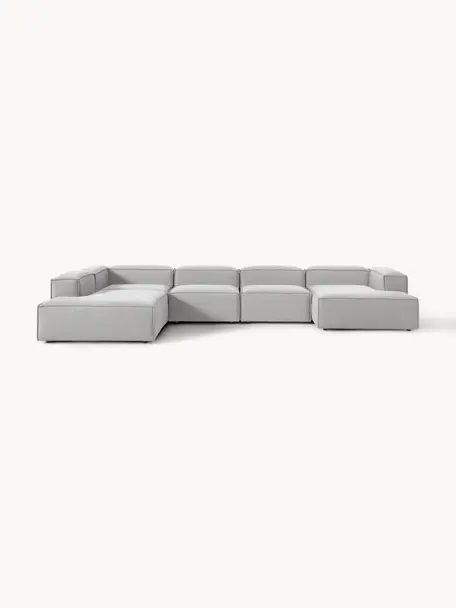 Sofa modułowa Lennon, Tapicerka: 100% poliester Dzięki tka, Stelaż: lite drewno sosnowe, skle, Nogi: tworzywo sztuczne Ten pro, Szara tkanina, S 418 x G 269 cm,  lewostronna