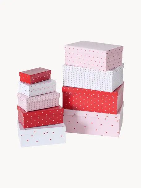 Geschenkboxen-Set Illum, 9-tlg., Papier, Weiß, Rot, Hellrosa, Set mit verschiedenen Größen