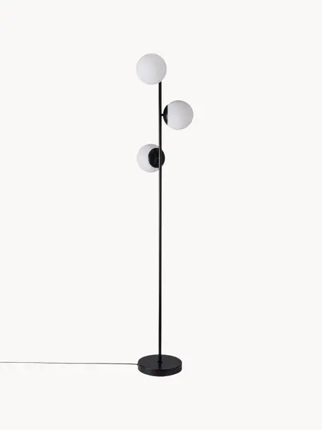 Vloerlamp Lilly van opaalglas, Lampvoet: gecoat metaal, Zwart, wit, H 150 cm