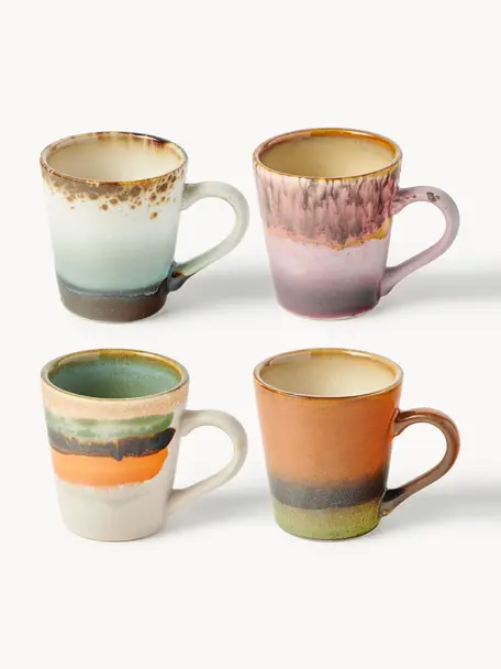 Sada ručně malovaných keramických šálků na espresso s reaktivní glazurou 70's, 4 díly, Keramika, Více barev, Ø 6 cm, V 6 cm, 80 ml