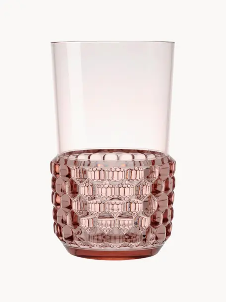 Bicchieri con motivo strutturato Jellies 4 pz, Plastica, Rosa chiaro, Ø 9 x Alt. 15 cm, 600 ml