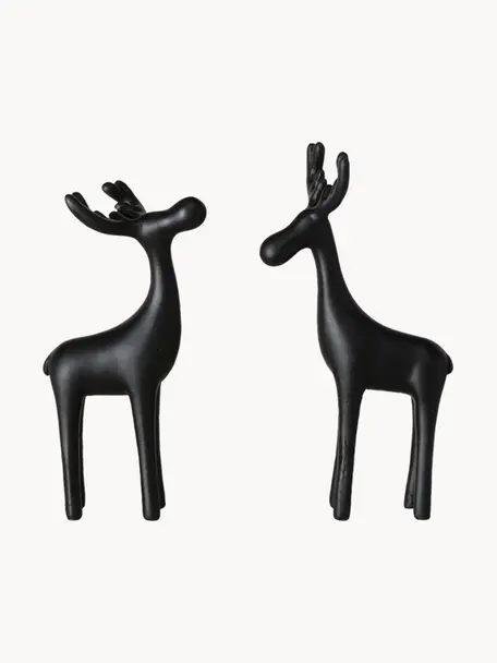 Figuras decorativas ciervos Bretano, 2 uds., Poliresina, Negro, An 8 x Al 14 cm