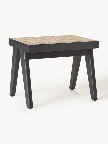 Taburete con tejido vienés Sissi, Estructura: madera de roble maciza, Asiento: ratán Este producto está , Negro, beige claro, An 52 x Al 42 cm