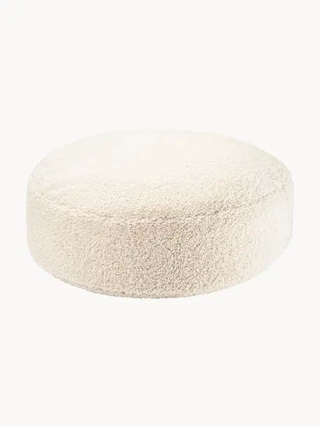 Detská taburetka z plyšu Sugar, Ø 65 cm, Plyšová lomená biela, Š 65 x V 20 cm