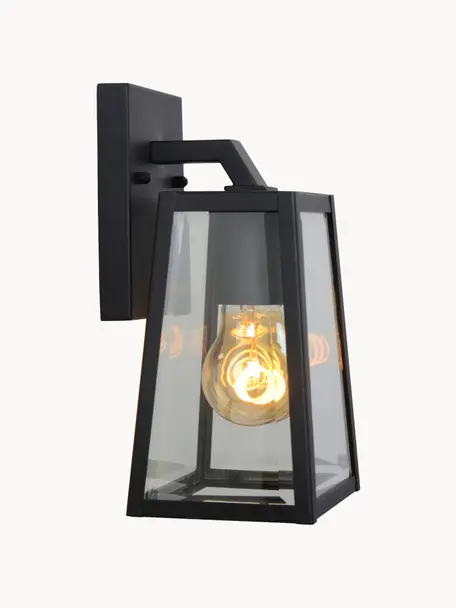 Außenwandleuchte Matslot aus Glas, Lampenschirm: Metall, beschichtet, Glas, Schwarz, Transparent, B 14 x H 25 cm