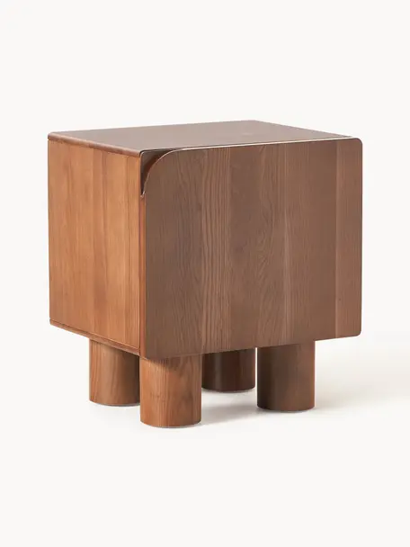 Table de chevet en chêne Cadi, Chêne brun laqué, Ø 50 x haut. 55 cm