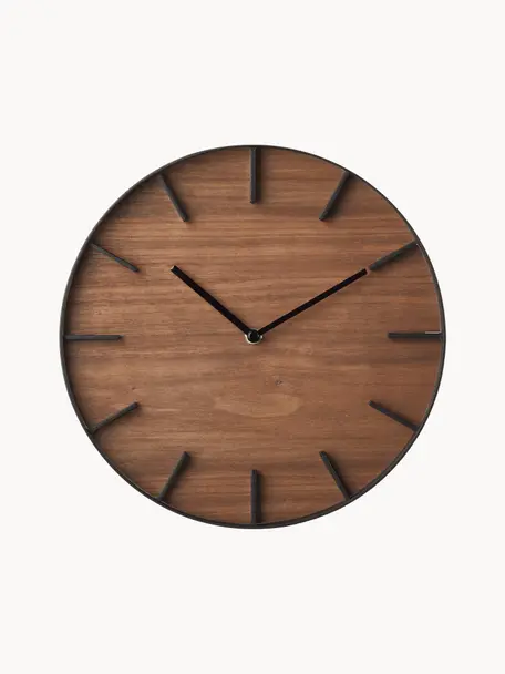Zegar ścienny z drewna Rin, Czarny, ciemny drewno naturalne, Ø 27 cm