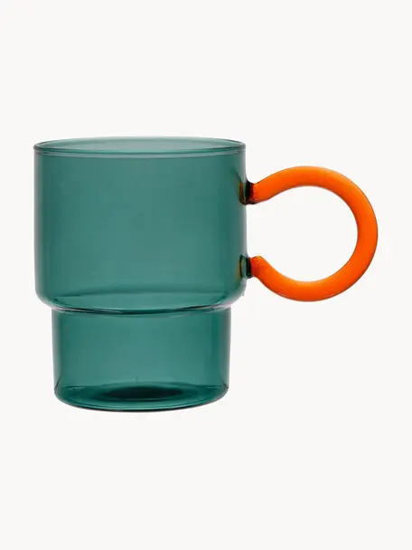 Glas-Tassen The Belle, 2 Stück, Glas, Petrol, Orange, Ø 13 x H 10 cm, 330 ml