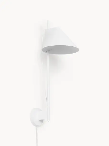 Dimbare LED wandlamp Yuh met timerfunctie, Lampenkap: gelakt aluminium, Wit, B 30 x H 63 cm