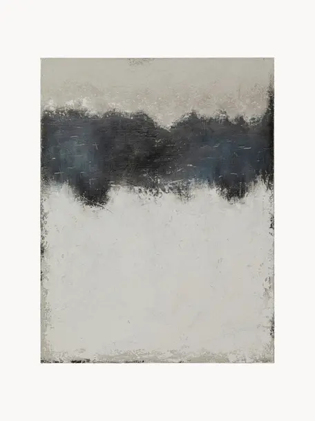 Handbeschilderde canvasdoek Mare, Frame: dennenhout, Wit, zwart, B 90 x H 120 cm