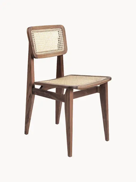 Silla de madera de nogal con tejido vienés C-Chair, Estructura: madera de nogal barnizada, Madera de nogal, beige claro, An 41 x F 53 cm