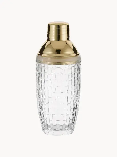 Cocktail shaker Jolin, Shaker: glas, Sluiting: edelstaal, Transparant, goudkleurig, Ø 9 x H 22 cm
