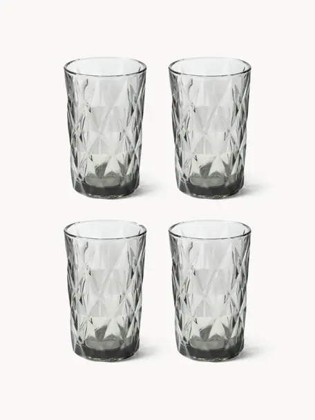 Vasos highball con relieves Colorado, 4 uds., Vidrio, Gris, Ø 8 x Al 13 cm, 310 ml