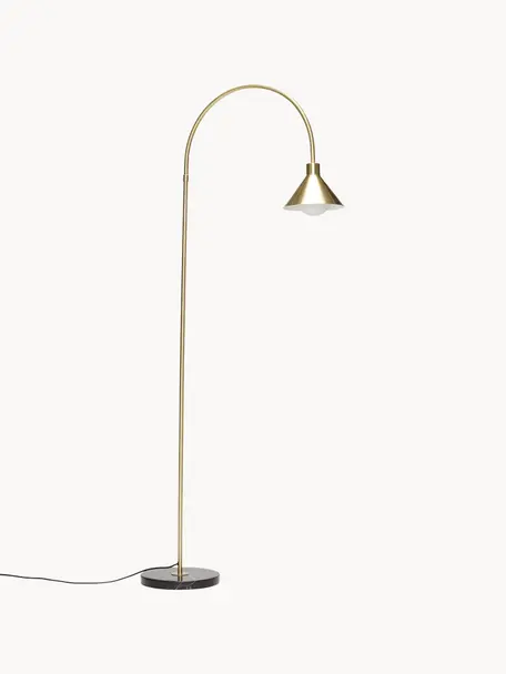 Bogenlampe Pipe, Lampenschirm: Metall, beschichtet, Lampenfuß: Marmor, Goldfarben, Schwarz, marmoriert, H 168 cm
