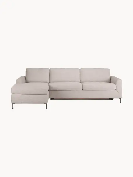 Divano letto 3 posti con materasso Cucita, Rivestimento: tessuto (100% poliestere), Struttura: legno di pino massiccio, , Piedini: metallo laccato, Tessuto beige chiaro, Larg. 274 x Prof. 164 cm, chaise longue a sinistra