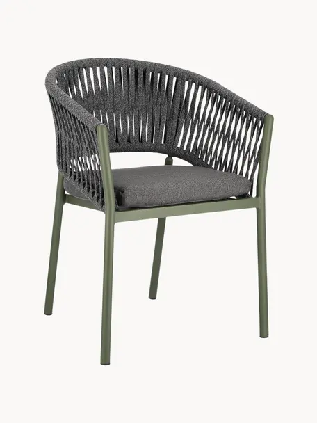 Chaise de jardin empilable Florencia, Tissu gris foncé, vert olive, larg. 60 x haut. 80 cm