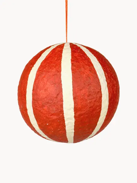 Weihnachtskugel Sphere, Ø 12 cm, 3 Stück, Baumwollzellstoff, Rot, Cremeweiß, Ø 12 cm