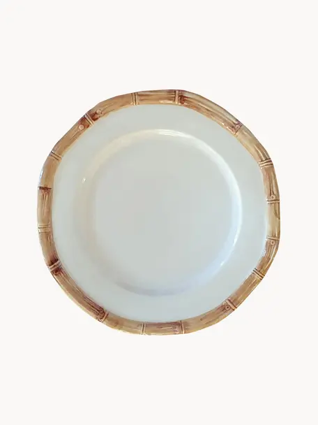 Plato llano pintado a mano Bamboo, Cerámica, Blanco Off White, beige, Ø 27 cm