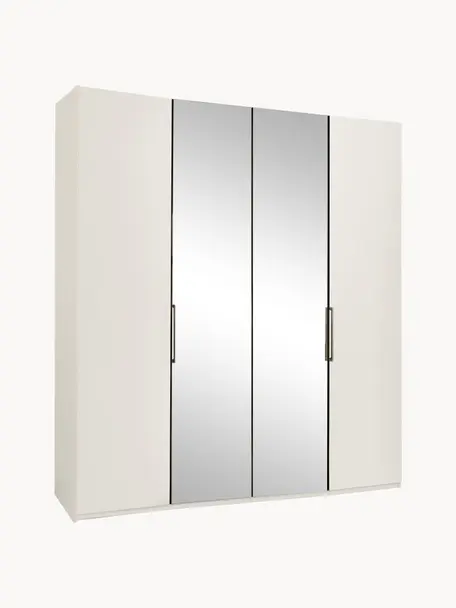 Drehtürenschrank Monaco mit Spiegeltür, 4-türig, Korpus: Holzwerkstoff, foliert, Griffe: Metall, beschichtet, Weiß, mit Spiegeltüren, B 200 x H 216 cm