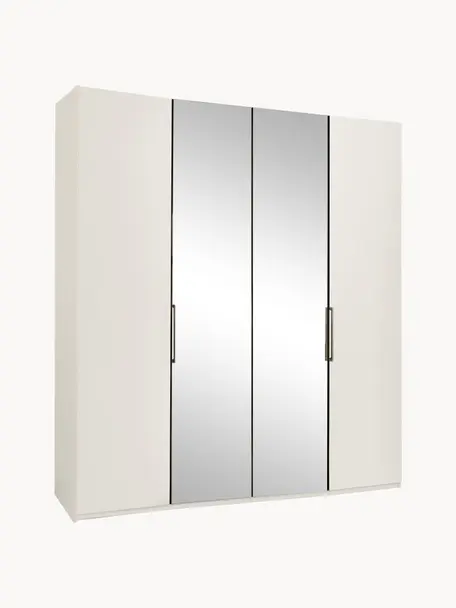 Draaideurkast Monaco met spiegeldeuren, 4 deuren, Handvatten: gecoat metaal, Wit, met spiegeldeuren, B 200 x H 216 cm