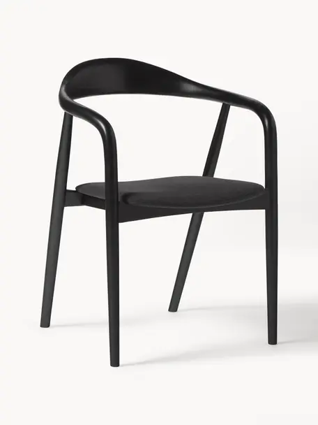 Chaise en bois avec coussin d'assise Angelina, Tissu noir, noir, larg. 57 x haut. 80 cm