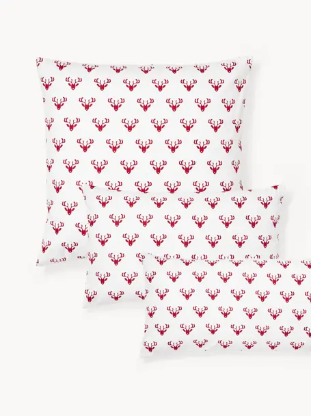 Federa reversibile in flanella con motivo invernale Vince, Bianco, rosso, Larg. 50 x Lung. 80 cm