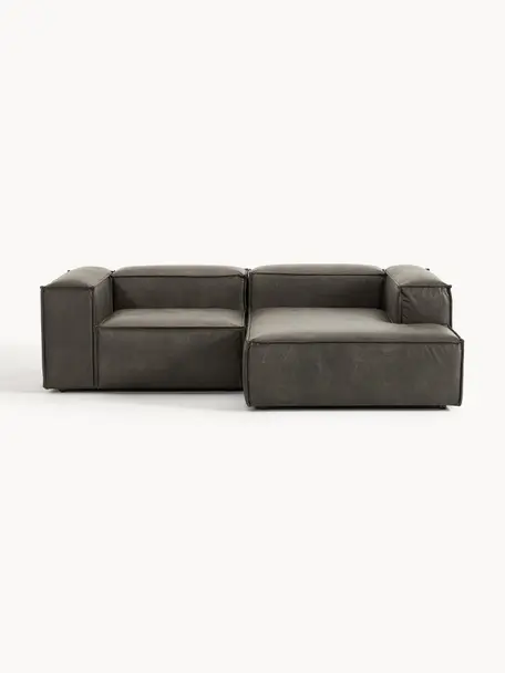 Modulaire hoekbank Lennon van gerecycled leer, Bekleding: gerecycled leer (70% leer, Frame: massief hout, multiplex, Poten: kunststof Dit product is , Leer taupe, B 238 x D 180 cm, hoekdeel rechts