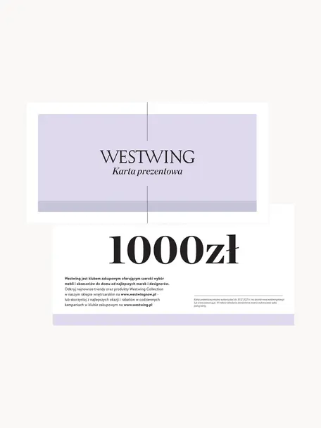 Karta prezentowa, Karta prezentowa z cienkiego papieru, w grubej kopercie, Biały, lila, 1000