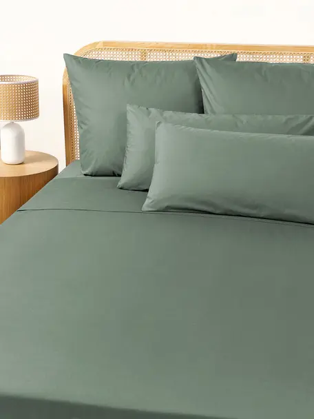 Lenzuolo in cotone percalle Elsie, Verde scuro, Larg. 240 x Lung. 280 cm