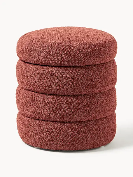 Puf en tejido bouclé con espacio de almacenamiento Alto, Tapizado: tejido bouclé (100% polié, Estructura: madera de pino maciza, ma, Bouclé rojo óxido, Ø 43 x Al 48 cm