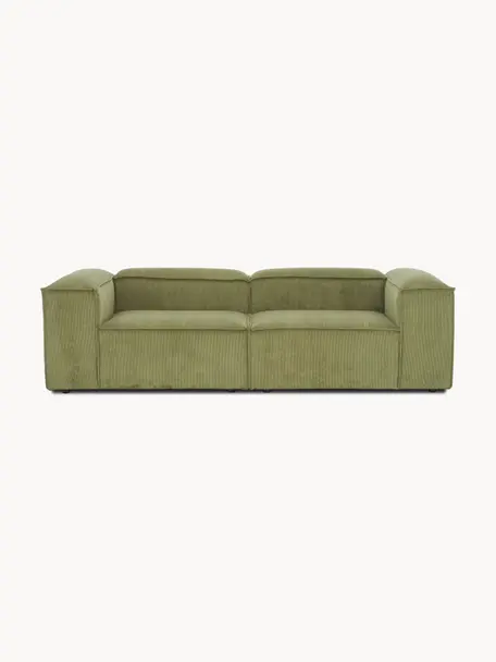 Canapé modulable 3 places en velours côtelé Lennon, Velours côtelé vert olive, larg. 238 x prof. 119 cm