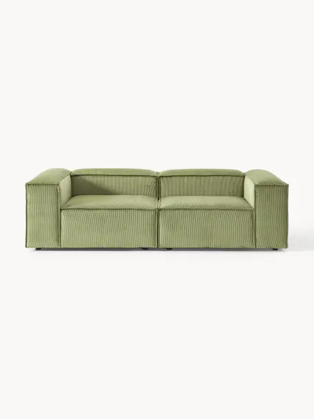 Modulares Sofa Lennon (3-Sitzer) aus Cord, Bezug: Cord (92 % Polyester, 8 %, Gestell: Massives Kiefernholz, Spe, Cord Olivgrün, B 238 x T 119 cm