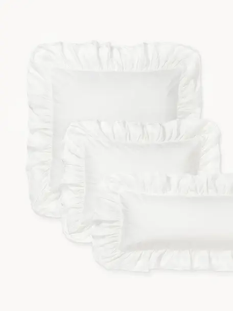 Gewaschener Baumwollperkal-Kopfkissenbezug Louane mit Rüschen, Webart: Perkal Fadendichte 200 TC, Weiß, B 40 x L 80 cm