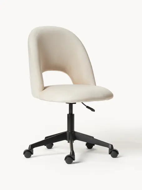 Krzesło biurowe z aksamitu Rachel, obrotowe, Tapicerka: aksamit (wysokiej jakości, Nogi: metal malowany proszkowo, Jasnobeżowy aksamit, S 65 x G 66 cm