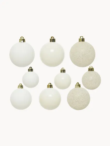 Boules de Noël incassables Mona, 30 élém., Blanc, beige, Lot de différentes tailles